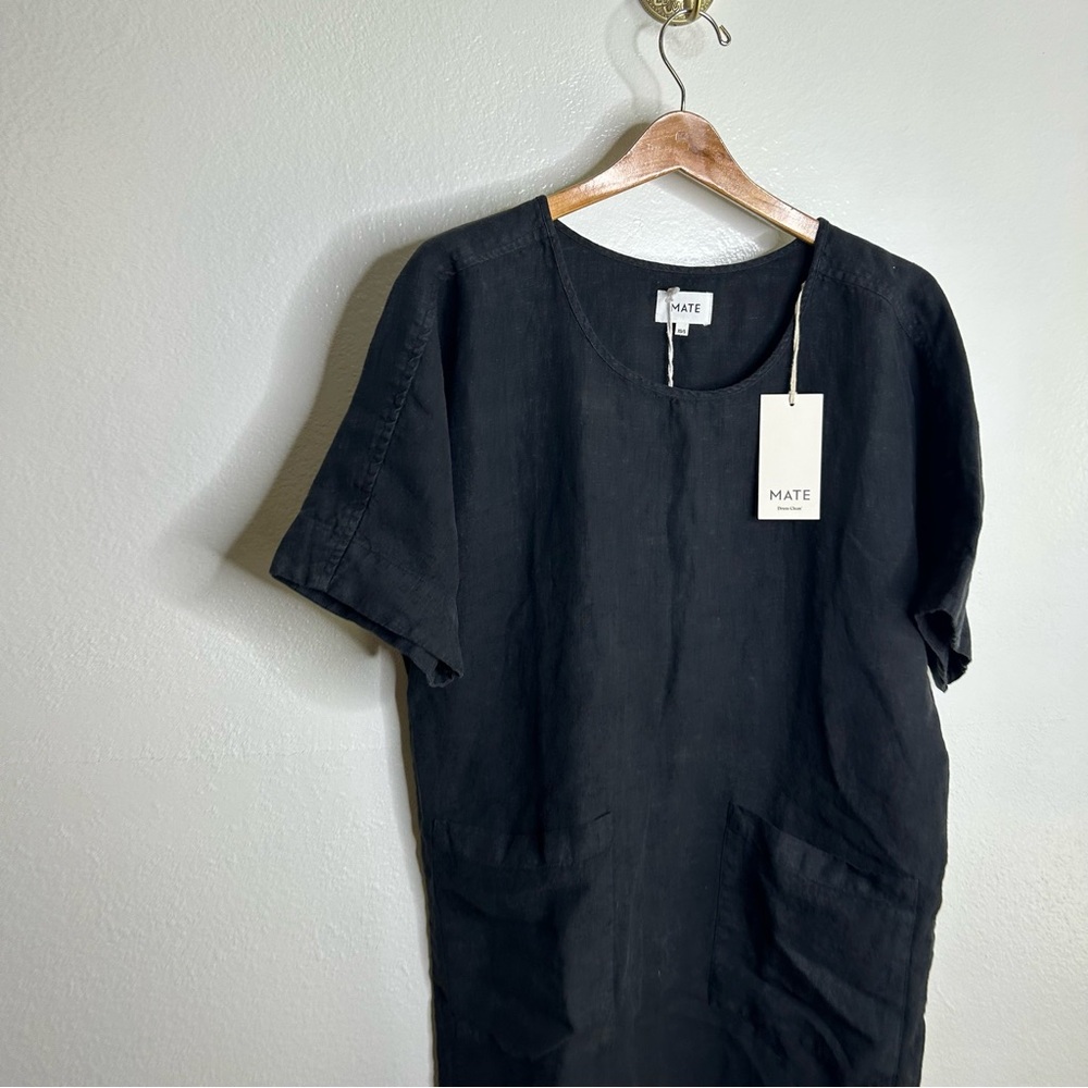 NWT MATE The Label 100% Organic Linen Black Tunic Short Sleeve Midi Dress - Picture 8 of 16